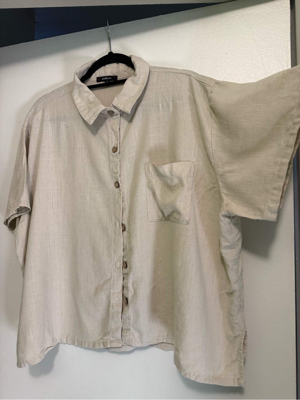 Ambiance Beige Relaxed Short-Sleeve Button-Down Top